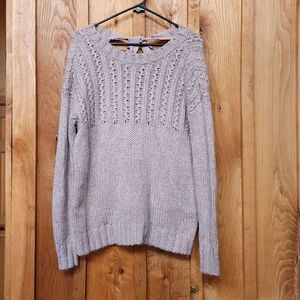 Aerie Oversized Crew Neck Open Back Open Knit Wool Alpaca Sweater, Small, Tan
